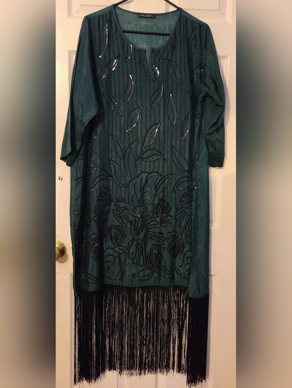 Limelight Silk Blend Embroidered Kurta Kurti Green Large Fringe L
